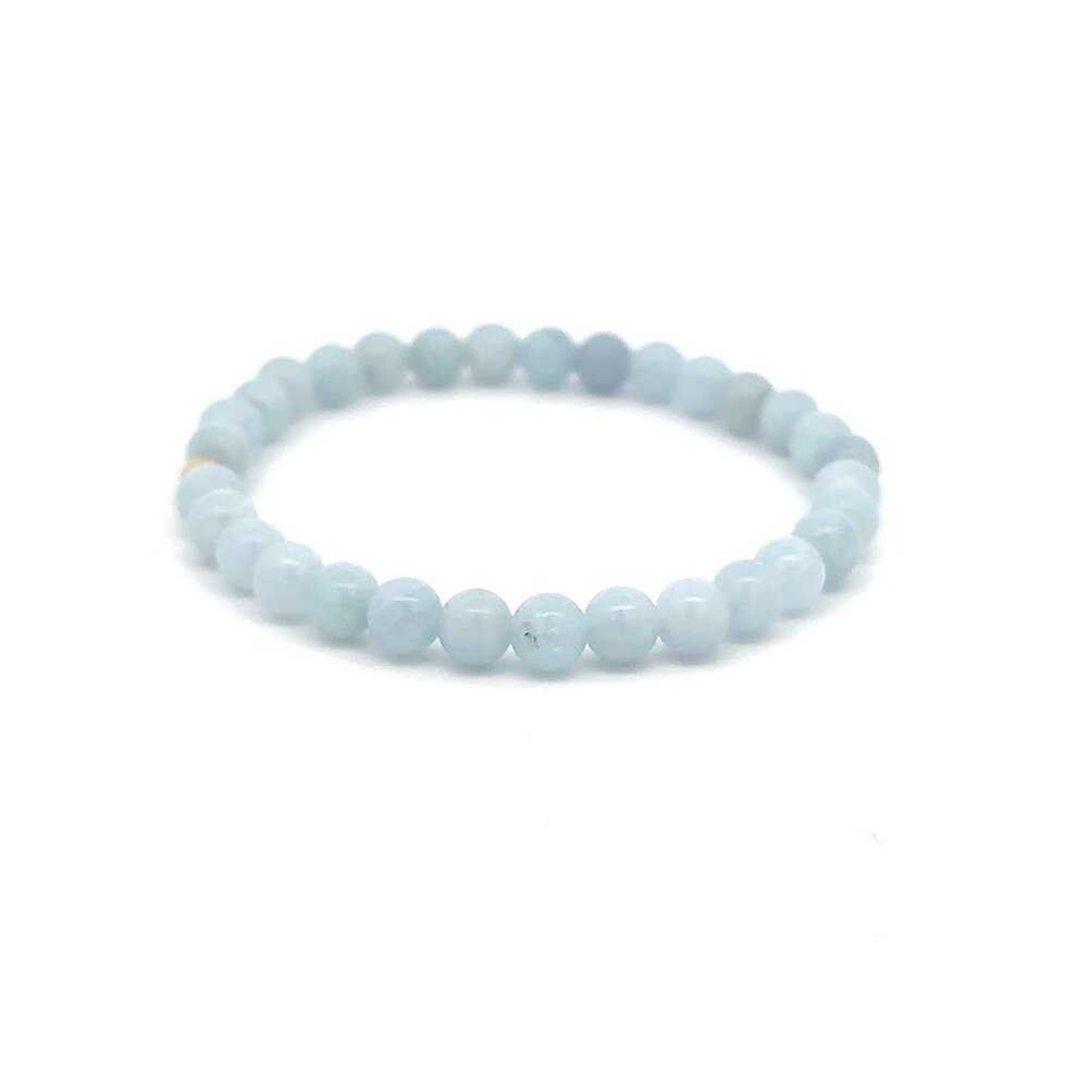 Natural Gemstones Aquamarine 6mm Stretchable Bracelet 14k Gold Corrugated Bead - Picture 4 of 6